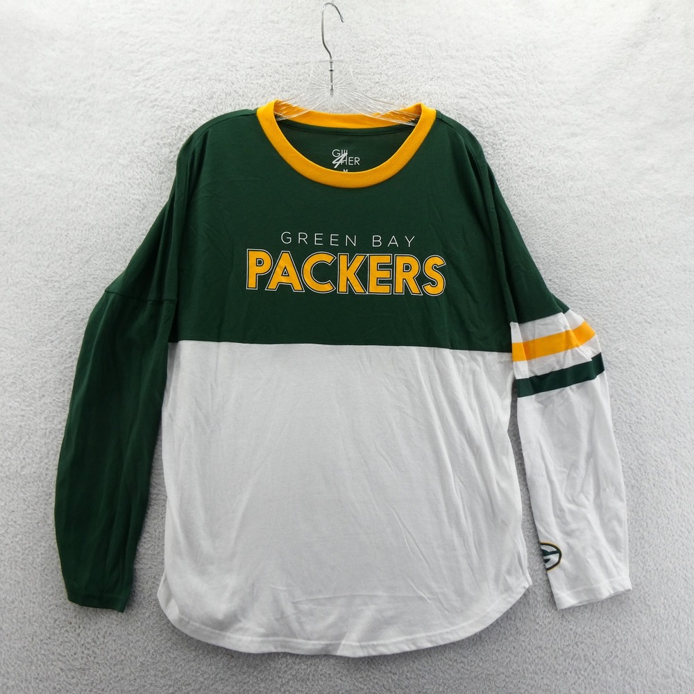 GIII 4HER Shirt Womens Medium Green Bay Packers Green White Colorblock Vintage